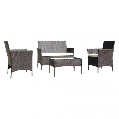 Tavolo e Sedie da Giardino Set Tavolo rettangolare con 2 sedie e panca 2 posti Polyrattan colore Marrone - SM-630 Berenice